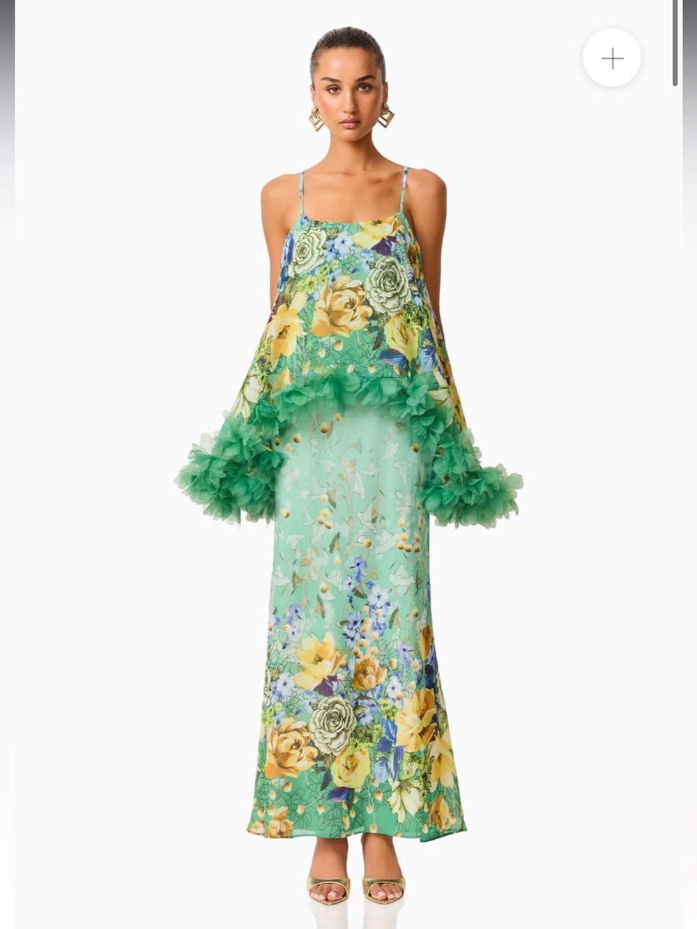 elliatt jamie green floral print tiered 3d floral maxi gown dress size XL NEW